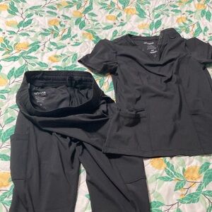 Urbane Black Scrub set top and pants size medium